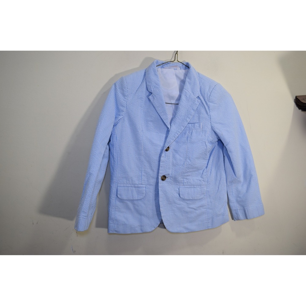 Blue White Seersucker Blazer Striped Suit Jacket Two Button Formal BOYS 7